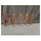 5 pink depression glass stemware glasses