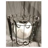 Metal framed hanging sphere lamp