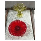 Fenton ruby red ruffed stand & fenton thumbprint