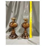 Handsome terror vintage amber glass oil lamps one