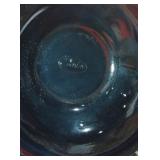 Blue fenton ruffed bowl and flowers