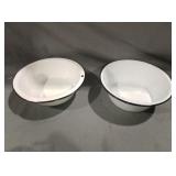 Two vintage porcelain enamel bowls black and
