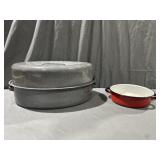 Granite roasting pan & red enamel pot