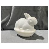 Milk Glass Rabbit on A Nest