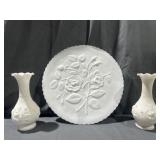 Imperial milk Glass (2)  Rise Patterned Vases &