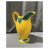 Yellow Leaf Print Ceramic Pitcher With Handle
