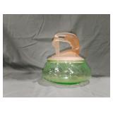 Uranium glass dish with pink stretching lady