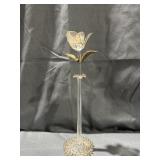 Crystal Clear Blooming Rose W/ Vase & Gold