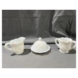 4 Pc Milk Glass Miniature Set Creamer, Suger ,
