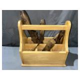 Wooden carry box w/Brass & Vintage Tools