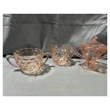Pink Depression Cream, Sugar, & Suger dish W/Lid