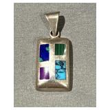 .925 Sterling Silver Multi Inlay Necklace Pendant
