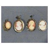 (4) Carved Cameos Gold Tone Pendants