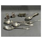 Sterling Silver (5) Spoons, Mesh Bag, Salt &