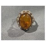 .925 Sterling Silver Baltic Amber Ring- Size 9