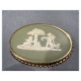 Wedgewood Green Jasperware Cameo Brooch 1956