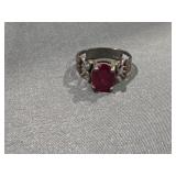 .925 Sterling Silver Ruby Red Ring- Size 8