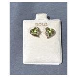 10K  Gold Ear Rings W/ Green
