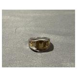 .925 Sterling Silver Ring w/ Amber Colored