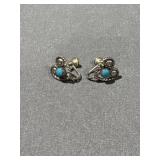 .925 Sterling Silver & Turquoise Earrings -Pair-