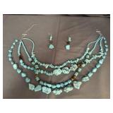 Turquoise Beaded Necklace & Earrings Set