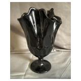 Fenton Black Amethyst Footed Thumbprint Vase