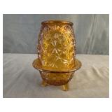 L.E. Smith Amber Glass Fairy Lamp "Daisy &