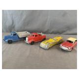 (4) Tootsie Toys Wrecker, Dump Truck, Roadster,