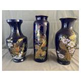 (3) Japanese Blue Glaze Golden Pheasant Porcelain