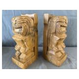 Pair of Hand Carved Wooden Tiki Bookends 10.25ï¿½