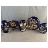 (5) Japanese Blue Glaze Golden Pheasant Porcelain