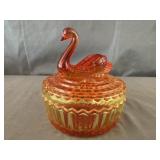 Jeannette Glass Amberina Swan Powder Dish*No
