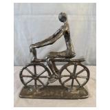 Brutalist Sculpture Bicyclist Bronze Metal Art