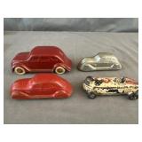 (4) Sun Rubber Toy Cars Sedan, Airflow, Race Car