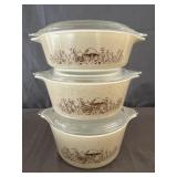(3) Pyrex Set "Forest Fancies" Casserole Dishes &