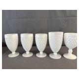(4) Anchor Hocking White Milk Glass Goblets & 1