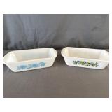 (2) Glasbake Loaf Pans Blueberry & Blue Thistle