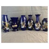 (6) Japanese Blue Glaze Golden Pheasant Porcelain