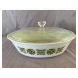 Glasbake Casserole Dish & Lid Green Snowflake