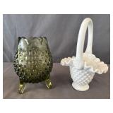 Fenton Hobnail 3-Leg Vase & Hobnail Handled