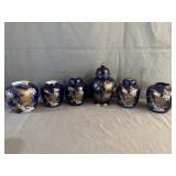 (6) Japanese Blue Glaze Golden Pheasant Porcelain