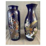 (2) Japanese Blue Glaze Golden Pheasant Porcelain