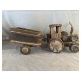 Hand Made Wooden Rustic Tractor & Trailer