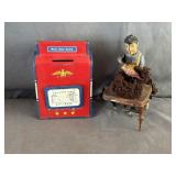 Ohio Art Tin-Litho Mail Box Bank & Tin-Litho Woman