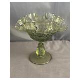 Fenton Colonial Olive Green Thumbprint Compote