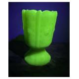 Fenton Uranium Lime Satin Custard Glass Footed