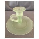 Frosted Vaseline Depression Glass Candle Holder