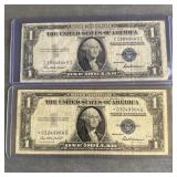 (2) $1 Silver Certificates 1935-F 1 Star Note & 1