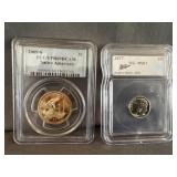 1977 U.S. Dime & 2009-S $1 Native American Slabs