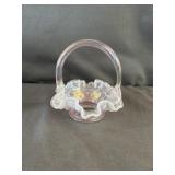 Fenton Pink Glass Ruffled Miniature Basket